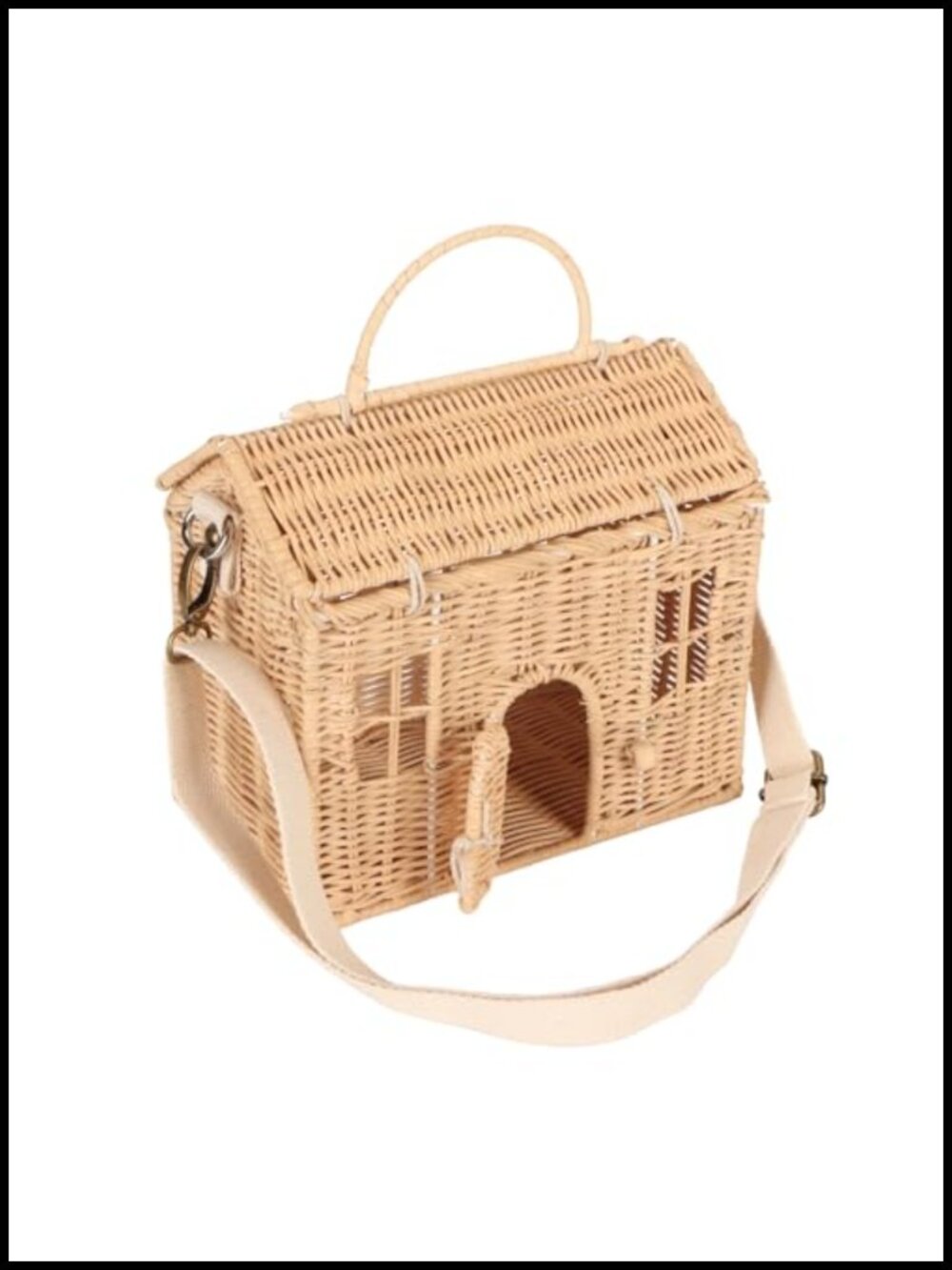 Handwoven Rattan Bag House Shape Large Capacity Shoulder Strap Beach Travel - Picture 1 of 6